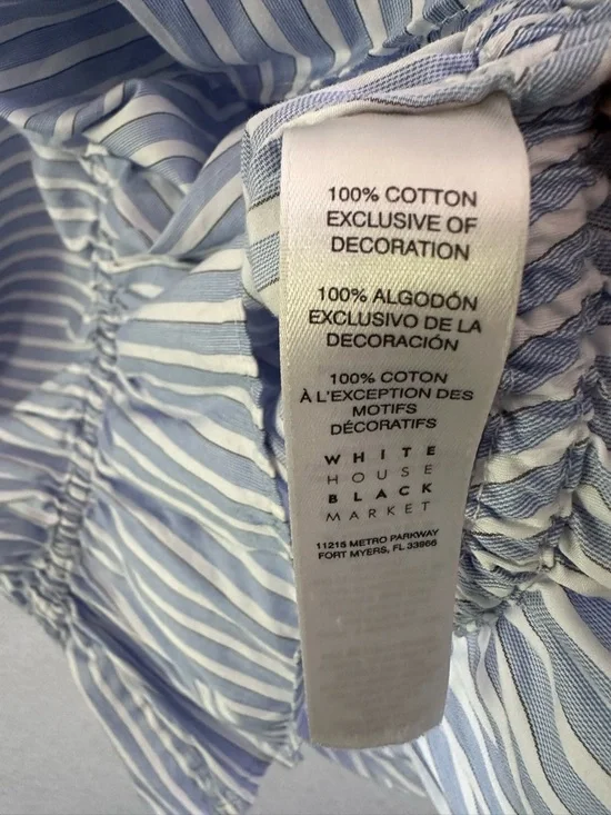 White House Black Market Off Shoulder Embroidered Blouse Blue Stripe Cotton L - Picture 8 of 14